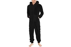 Ymavse Men's Fleece-Lined Hooded Jumpsuit Pajamas, Cozy Sherpa Onesie with Zipper, Winter Fuzzy Plush Romper Sleepwear