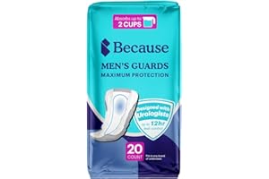 Because Premium Guards for Men - 20 Count Pack of Discreet, Individually Wrapped Bladder Protectors - Complete Absorbency, Fast-Locking, Odor Control - Comfort Fit, 2 Cups of Absorbency