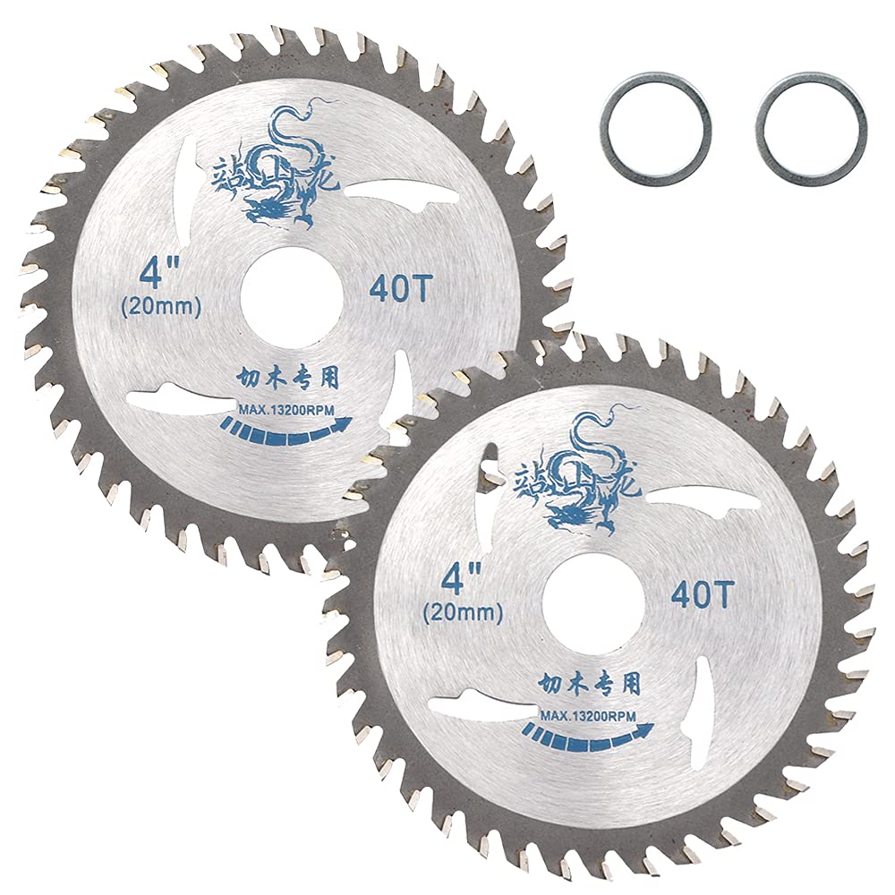 SI FANG 2Pcs 110mm/4 in TCT Circular Saw Blades, 20mm Arbor x 40 Teeth Special Woodworking Cutting Disc for Wood, Hardwood & Plastic, 13200RPM, with 20mm to 16mm Saw Blade Bushing Reduction Ring