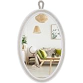 WRTRENDS Oval Mirrors for Wall Decor Small White Nautical Rope Mirror Hanging Decorative Beach Coastal Mirror,24''Lx16''W,Ova