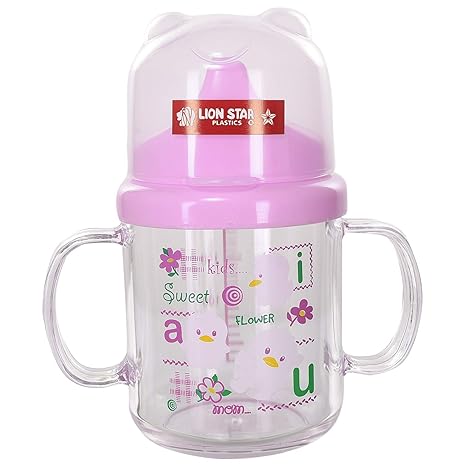 Manan Shopee Infant PP Water Juice Training Gravity Spout Sipper Cup with Handles, 200 ML (Pink)