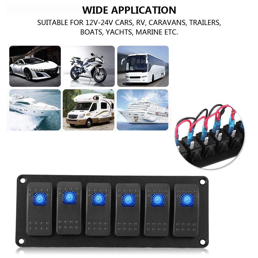Marine Boat Rocker Switch Panel 12-24V 6 Gang Rocker Switch Panel Waterproof for Trailer Car RV Boat Yacht Marine(Orange)