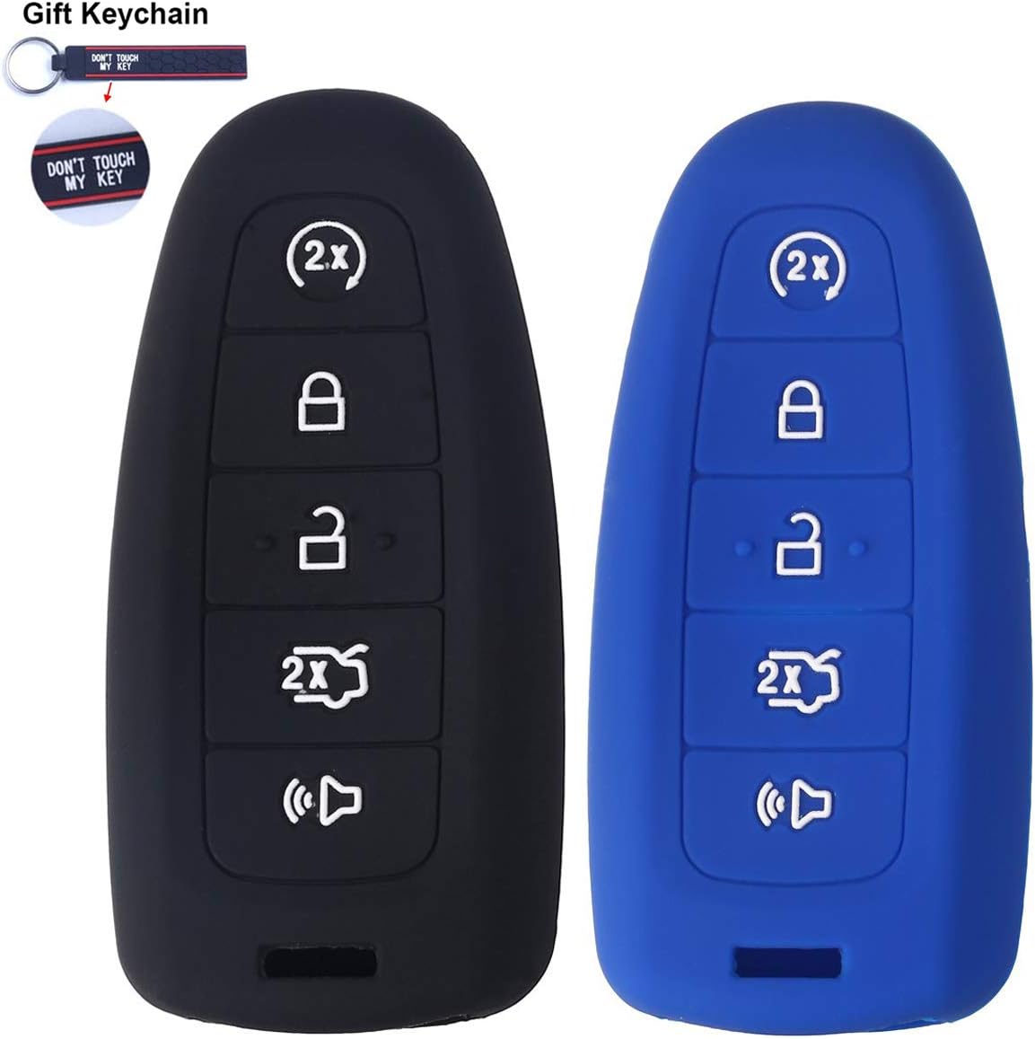 Car Remote Key Cover Fob Silicone Outer Case for Ford Edge Escape Explorer Focus Lincoln MKS MKT MKX MKZ Keyless Entry Smart Remote Outer Casing Shell Jacket Protector 5 Buttons (Blue#Black)
