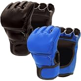 2 Pairs MMA Gloves for Men and Women, Open Palm Boxing Gloves | Padded PU Leather Sparring Gloves with Open Palms for Boxing, Kickboxing, Muay Thai and Martial Arts Training