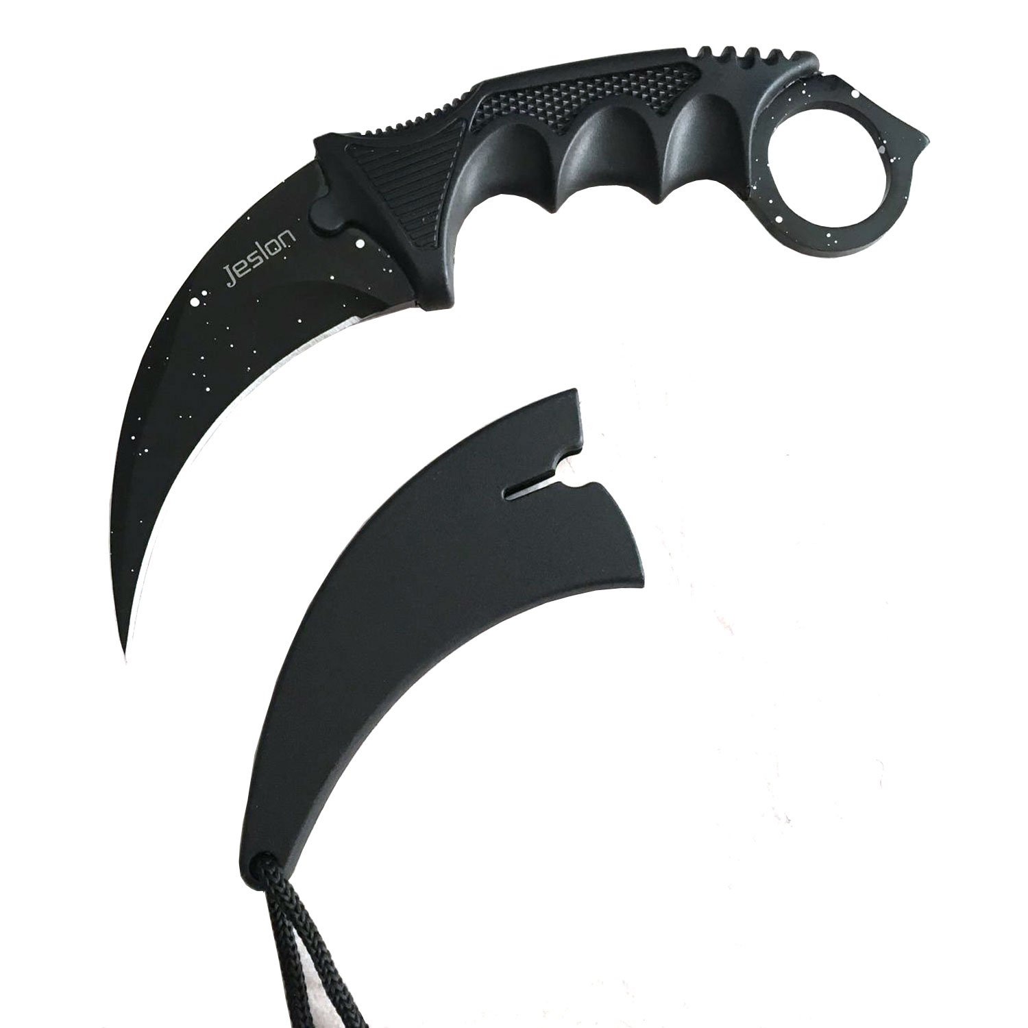Jeslon Stainless Steel Tactical Karambit Hawbill Knife With Sheath and Cord,Survival Defense Claw Fixed Knife For Outdoor Hunting Camping Hiking Tools (Black and white)