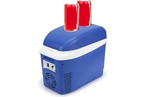 Iceblue Mini Fridge, 7 Liter /9 Cans Skincare Fridge with Belt, AC Plug & 12V Car Charger Dual-use Small Refrigerator, Compact & Portable Refrigerator for Car, Dorm, Travel, Picnic, Gift (Blue)