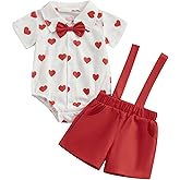 SAYOO Toddler Baby Boy Valentines Dress Suit Kids Love Heart Gentleman Dress Shirt+Red Shorts Pant 2Pcs Tuxedo Outfits