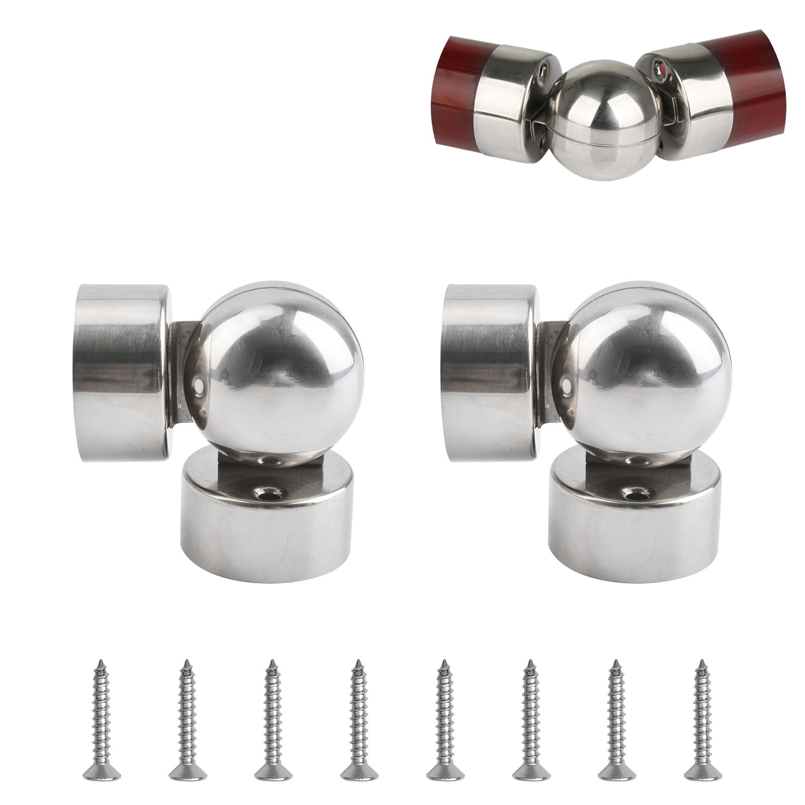 UFURMATE Handrail Pipe Connectors, 2PCS 50mm Inner Diameter 201 Stainless Steel Universal Round Handrail Connector Adjustable Handrail Fitting Stair Railing Angle Elbow Connector