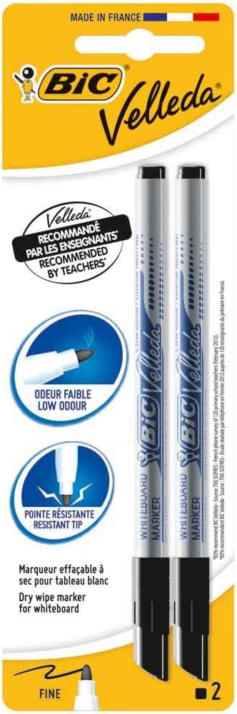 BIC Velleda Whiteboard Pens Pack of 2 Black Dry Wipe Markers