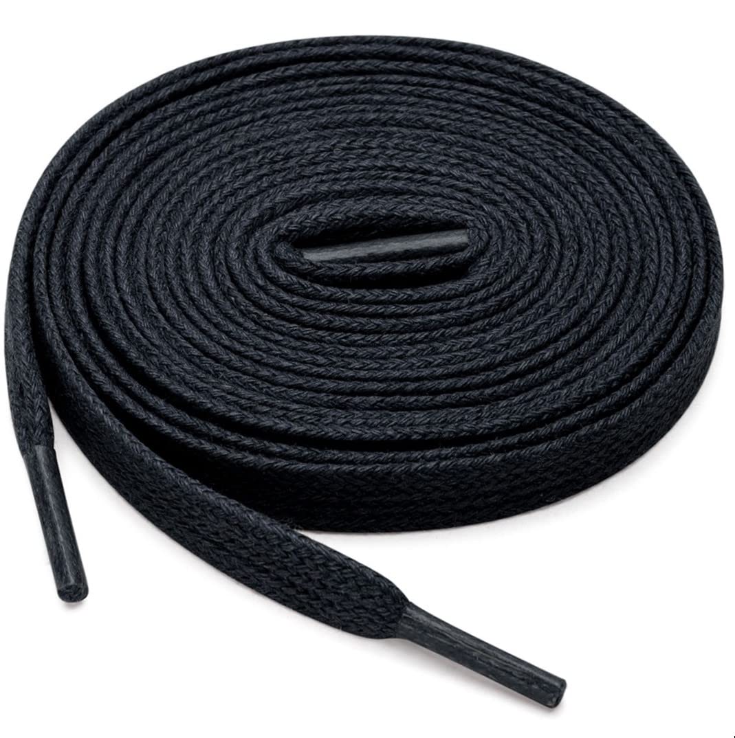 Black Flat Replacement Shoelaces (120cm x 11mm) – 1 Pair – Wide Durable Athletic Strings for Trainers, Gym Shoes & Skateboarding – Strong Flat Laces for Sneakers & Boots (Men & Women)