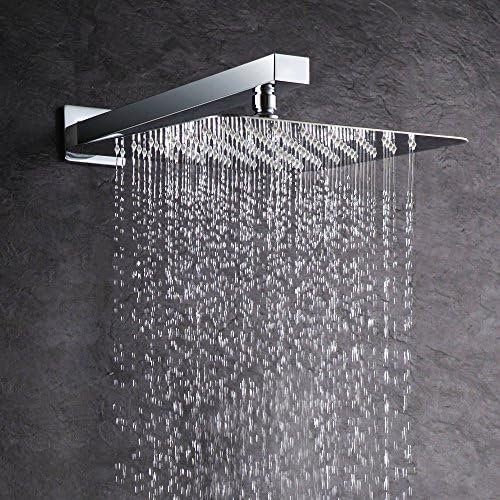 High Pressure Rainfall Shower Head with 16-Inch Square Extension Arm, Bathroom Luxury Rain Mixer Shower Combo Set Wall Mounted Rainfall Shower Head System Polished