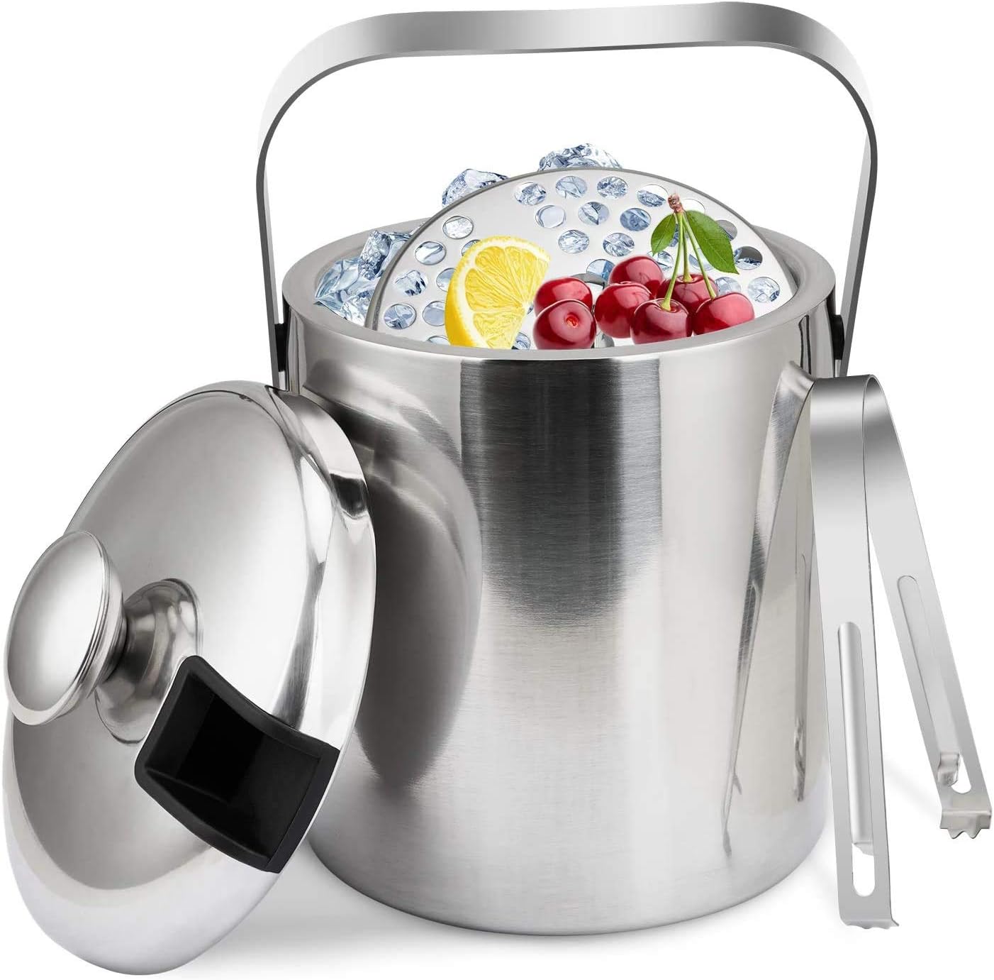 Ice Bucket Double Wall Insulated,with Lid,Strainer and Ice Tong [2.8