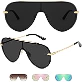 GMKATEYE Oversized Y2k Shield Sungalsses for Women & Men, UV400 Protection Rimless Aviator Shades with Gift Box & Travel Case