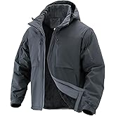 Flyplus Men's Winter Insulated Coat Warm Water Resistant Skiing Parka Jacket Fleece Lined Detachable Hood 7 Pockets Work Coat