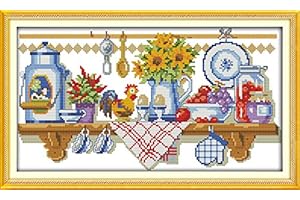 Maydear Cross Stitch Kits Stamped Full Range of Embroidery Starter Kits for Beginners DIY 11CT 3 Strands -The Kitchen Corner 20.1×11（inch）