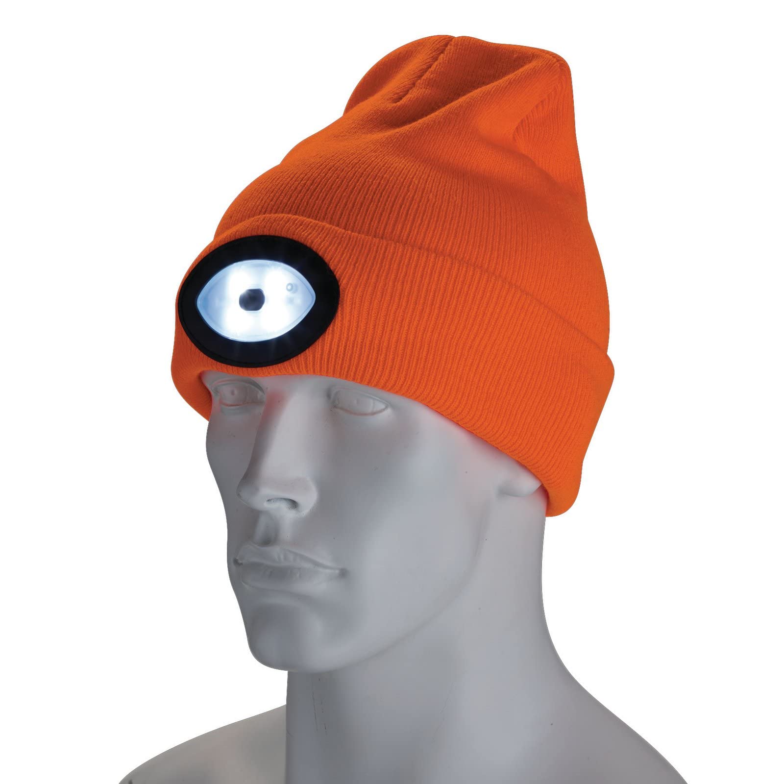 Draper 10015 Beanie Hat with Rechargeable Torch, One Size, 1W, 100 Lumens, High-vis Orange — image 1