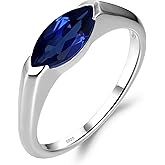 LUO Simple 925 Sterling Silver Marquise Cut 5x10 MM Gemstone East West Engagement Ring for Women