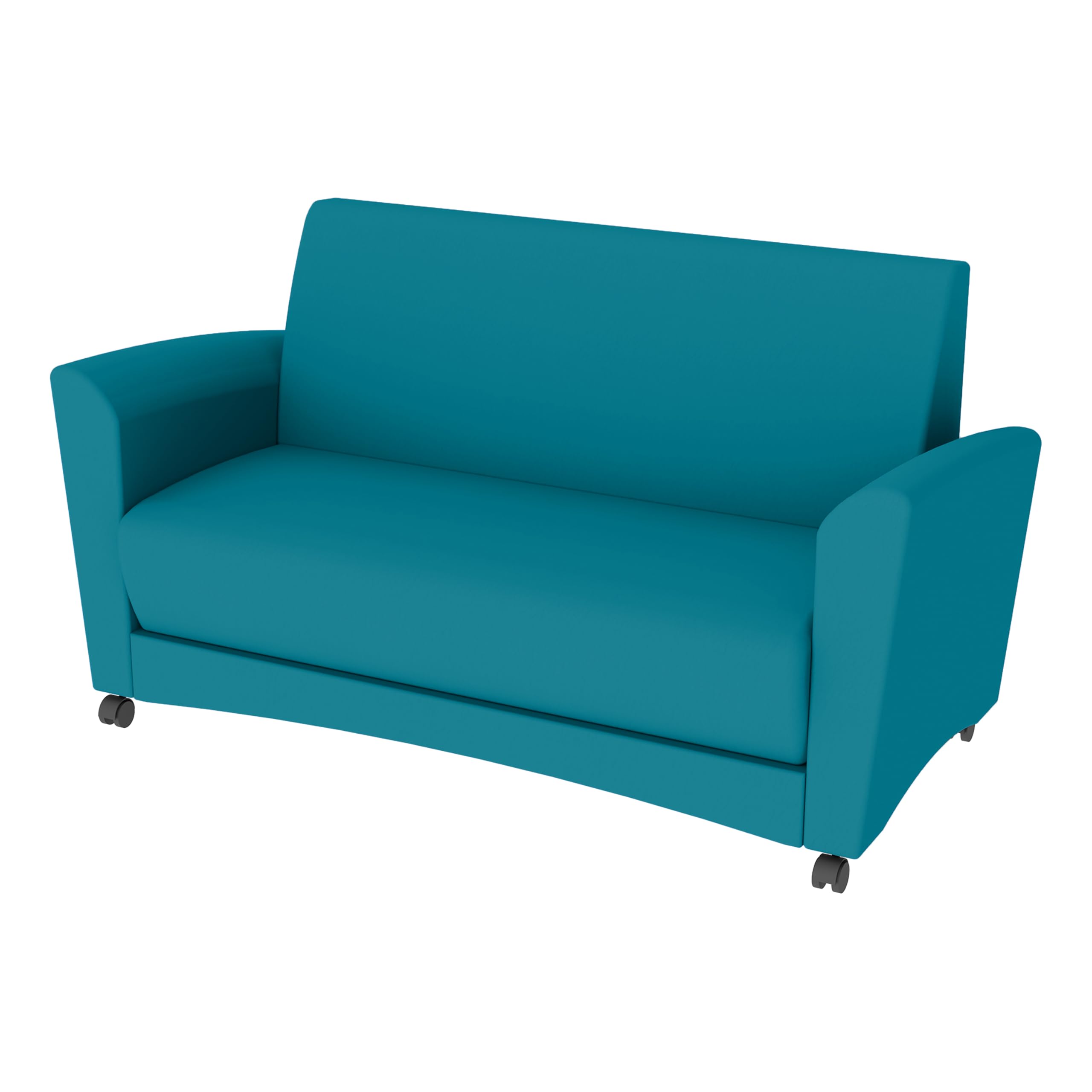 Photo 1 of FDP Pro Series Mobile Classic Sofa with Locking Casters for Portability; Durable Vinyl Common Area Seating, Hand Upholstered Commercial Furniture for Hotel Lobby, Office, Restaurant - Teal