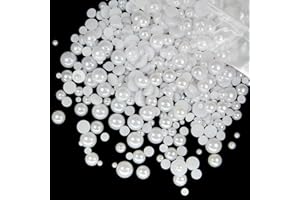 qiipii 51g White Half Pearls for Crafting 4mm 5mm 6mm 8mm 10mm Mix Sizes Pure White Flatback Round Beads Charms for Nails Face Eyes Makeup Tumblers Bottles DIY Crafts Bedazzling Clothes Shoes Phones