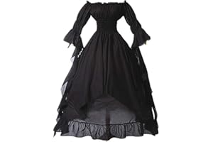 WKISHENL Womens Victorian Dress Vintage Medieval Costumes Puff Sleeve Cold Shoulder Princess Dress High Low Renaissance Dress