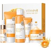 XTJXTJ Vitamin C Skincare Set, Complete Face Care Kit with Cleanser, Toner, Serum, Eye Cream and Face Cream