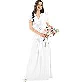 KOH KOH Womens Long V-Neck Short Sleeve Semi Formal Wedding Gown Maxi Dress