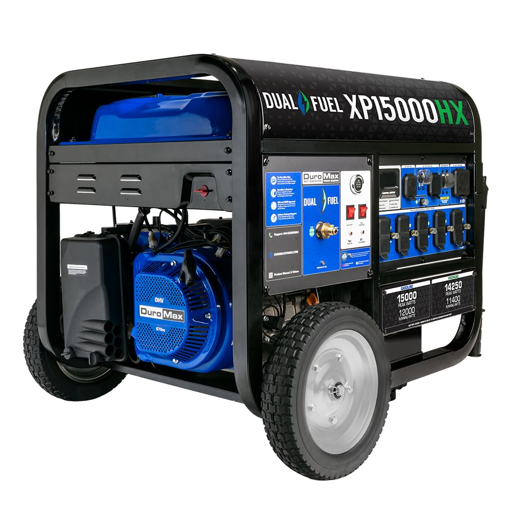 DuroMax XP15000HX 15,000-Watt Dual Fuel Portable Generator - Gas & Propane, Remote Electric Start, Whole Home Power Backup, Transfer Switch Ready, RV & Emergency Ready Image DuroMax XP15000HX 15,000-Watt Dual Fuel Portable Generator - Gas & Propane, Remote Electric Start, Whole Home Power Backup, Transfer Switch Ready, RV & Emergency Ready Image