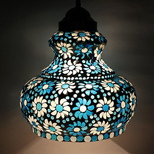 EarthenMetal Glass Handcrafted Surahi shaped Colourful Hanging Light(Blue)