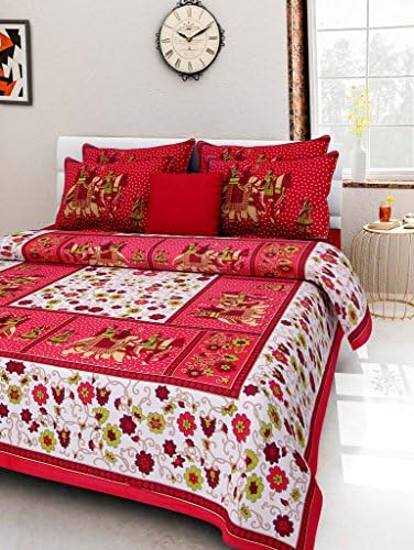 Kismat Collection Indian Rajasthani Double Bedsheet or Bedspread With 2 Pillow Cover