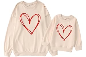 SOFEON Mommy and Me Valentine's Day Sweatshirt Love Heart Graphic Family Matching Pullover Casual Long Sleeve Shirt Tops