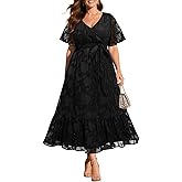 Pinup Fashion Plus Size Dresses for Wedding Guest - 2025 Cocktail Semi Formal Summer Wrap V Neck Maxi Dress