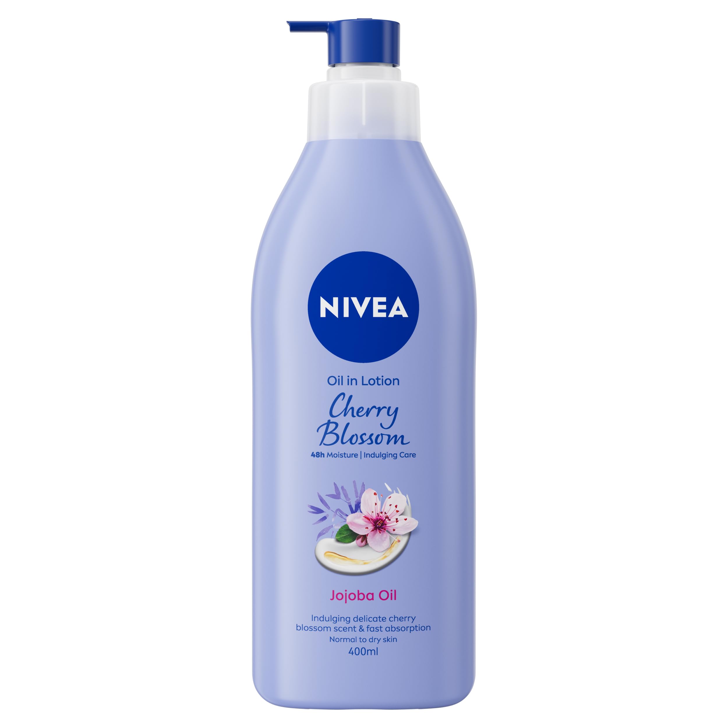 NIVEA Oil In Lotion Cherry Blossom & Jojoba Oil (400ml), Replenishing Body Lotion with Floral Cherry Blossom Scent & Pampering Jojoba Oil, Long-Lasting 48H Moisturising Cream, NIVEA Body Lotion
