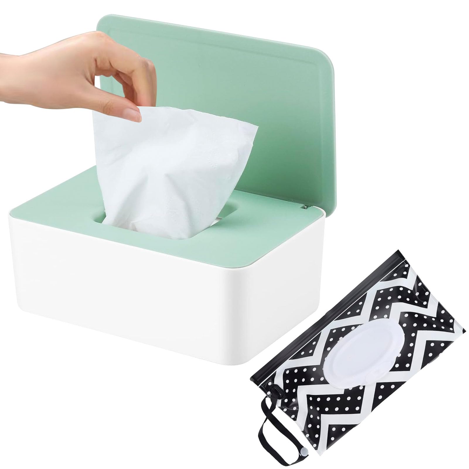 SEPSCO Large Wipes Dispenser Box, Toilet Dry Wet Tissue Dispenser Case And Portable Baby Wet Wipes Pouches Tissue Holder Refillable Tissue Storage Container Keep Wipes Fresh for Travel Home Office Car