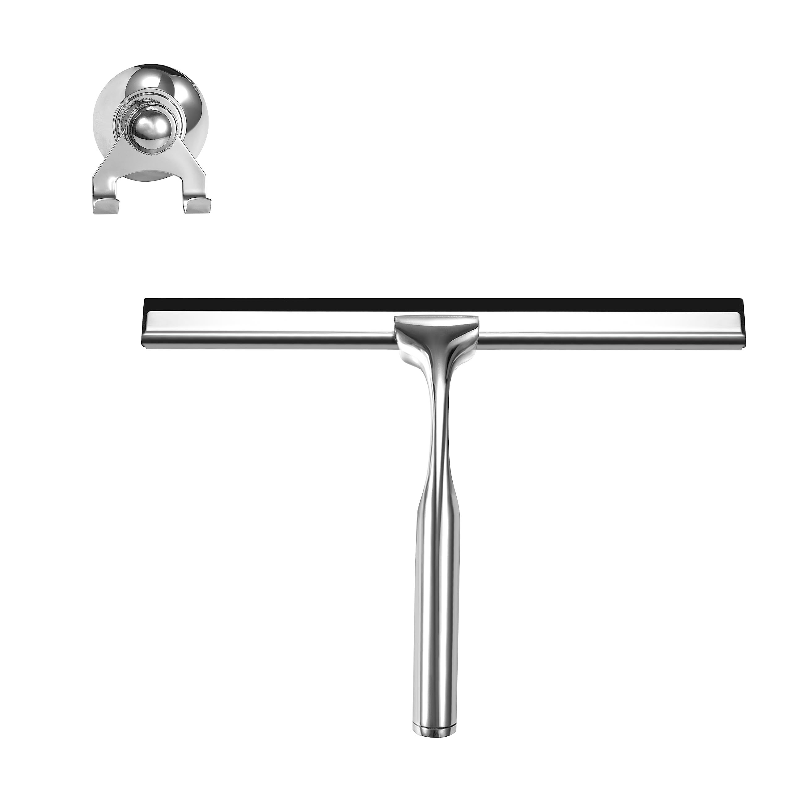 Shower Squeegee Stainless Steel Window Squeegee Multi-Purpose Silicon Squeegee with Suction Holder for Cleaning Bathroom Kitchen Mirror Car Window 10 inch