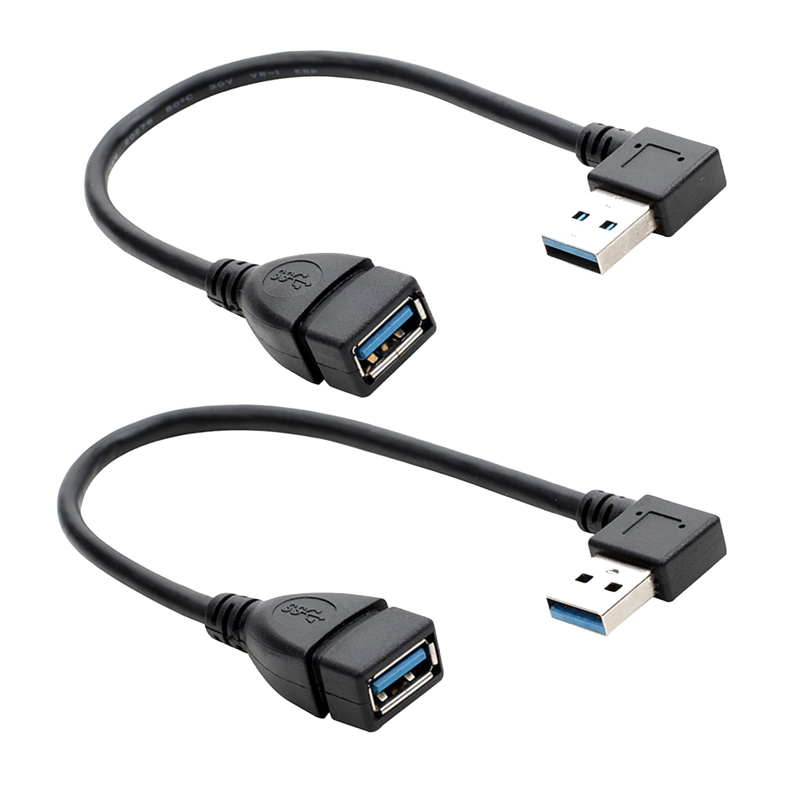 Herfair SuperSpeed USB 3.0 Male to Female Extension Cable, 90 Degree Adapter Connection (Black-Left & Right Angle)