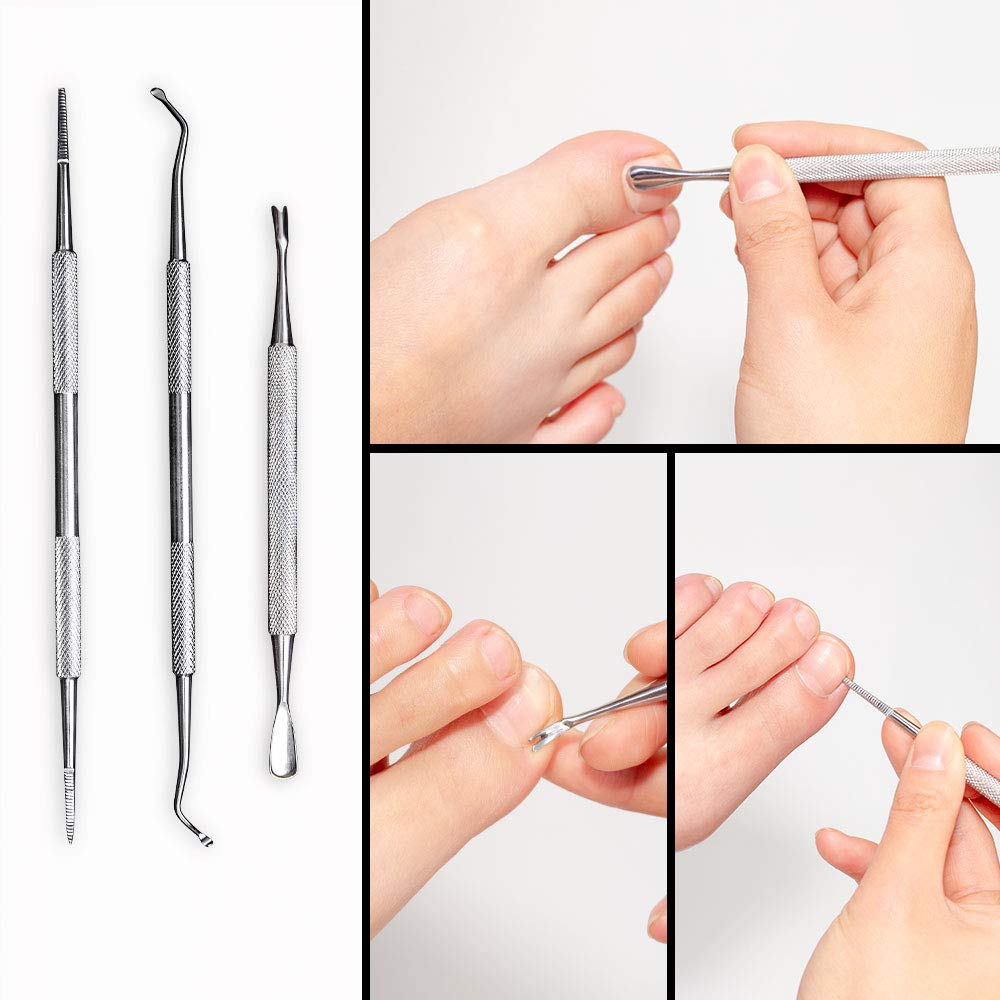 Ingrown Toenail Tool Kit, 3 Pack Stainless Steel Double Sided Pedicure Nail File Lifter Spoon Nail Pusher Cleaner Professional Pedicure Tools: Beauty