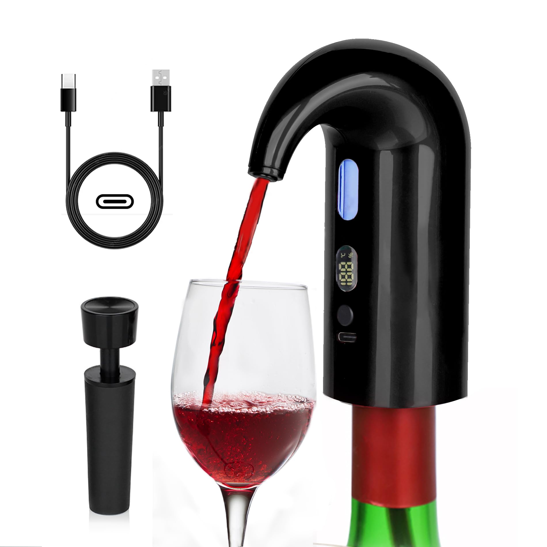 Electric Wine Aerator, Electric Wine Decanter and One Touch Wine Decanter Pourer for Red and White,Smart Wine Aerator and Dispenser with USB Rechargeable for Travel, Home and Bar