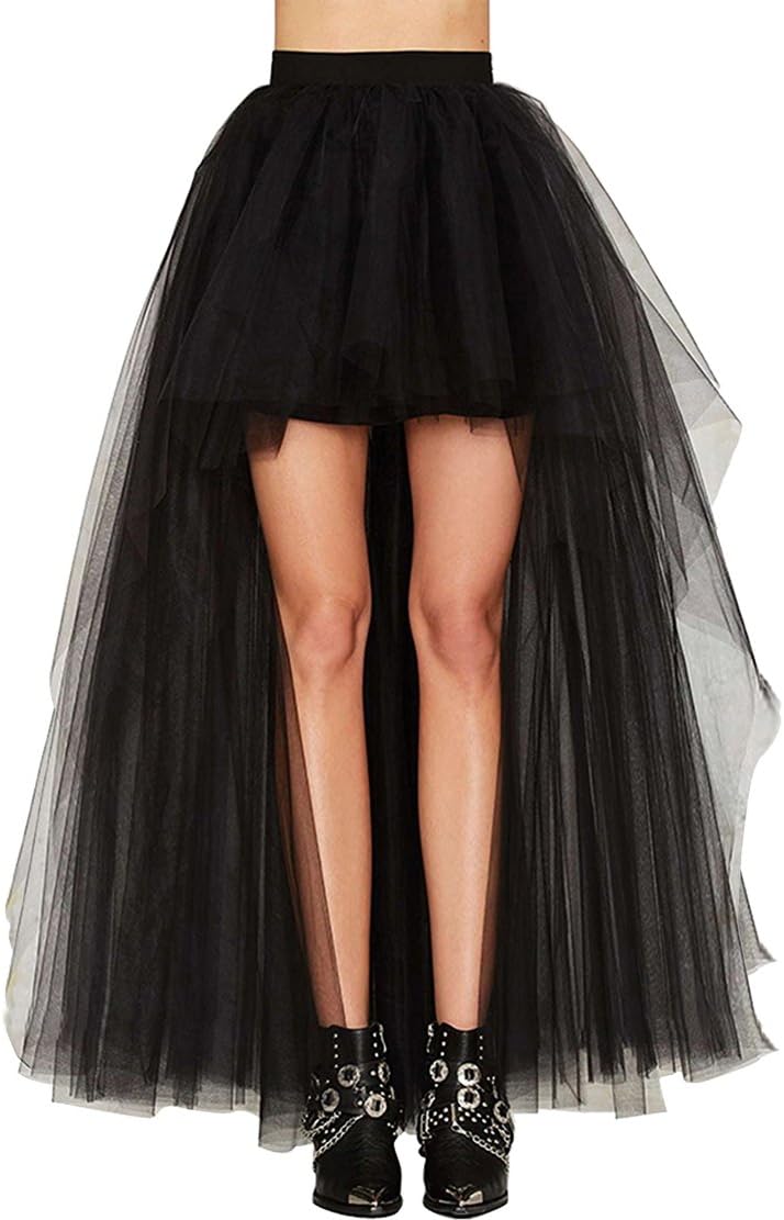 Ytwysj Women's Sexy High Waist Black Tulle Asymmetrical Swallowtail High Low Layered Wedding Tutu Party Long Maxi Skirt