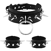 Tosmifairy Edgy Punk Style Spiked Leather Choker and Bracelets Set Adjustable Gothic Collar with Matching Wristbands Vintage Jewelry Gift