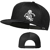 Snapback Hats for Men Flat Bill Brim Hats for Women Fitted Hat Skull Hats Cool Adults Baseball Cap Black Rock N Roll Caps