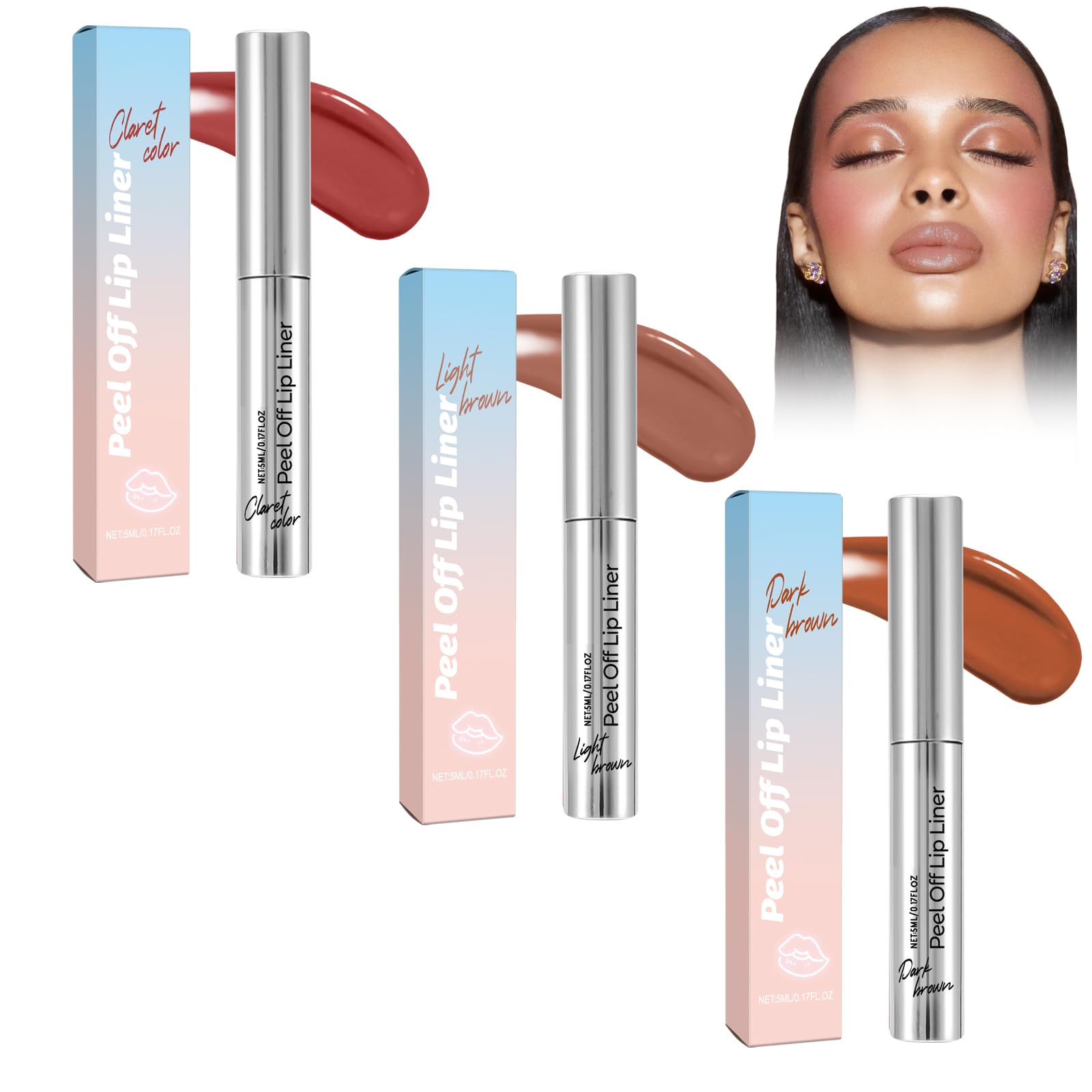 Luthasolic 3 Pieces Peel Off Lip Stain, Lip Gloss Set Lipstick Long-Lasting Lip Plumper Liner Peel Off Lip Liner Stain With Matte Finish, Lip Tint Set Waterproof Lip Stain Non-Stick Cup Lip Makeup