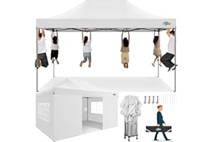 COBIZI 10x15 Heavy Duty Pop up Canopy Tent with 4 sidewalls Commercial Outdoor Canopy Wedding Party Tents for Wedding All Season Wind & Waterproof Gazebo with Carry Bag, White(Frame Thickened)