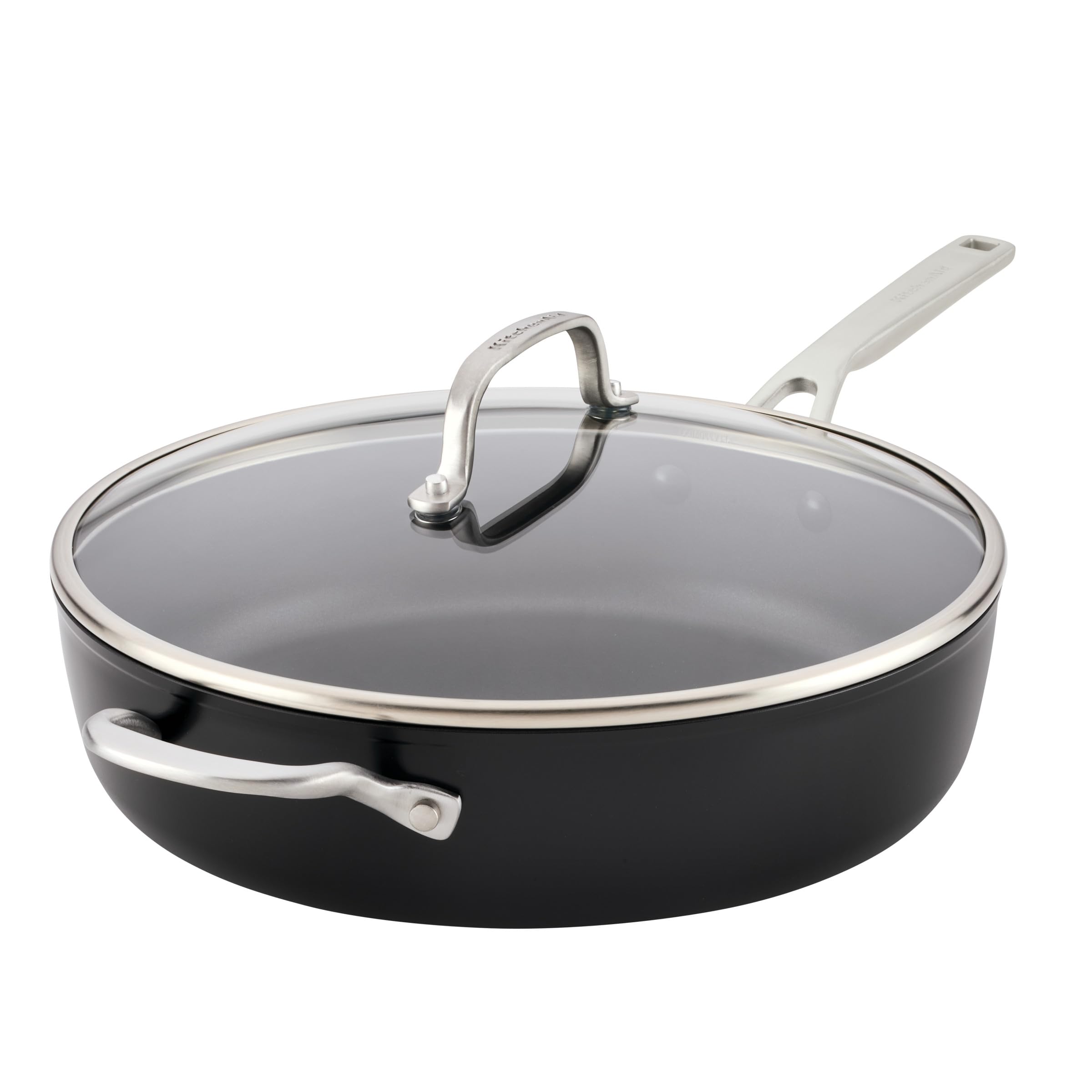 KitchenAid Hard Anodized Induction Nonstick Cookware Saute Pan/Jumbo Cooker with Lid and Helper Handle, Dishwasher Safe, 5 Quart Non Stick Sauteuse with Stainless Steel Handles - Matte Black Image