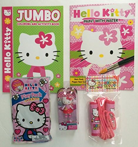 Hello Kitty Bundle - Jumbo Coloring Book, Play Pack, Paint with Water Book, Jump Rope Mini Valentine Doll Figure