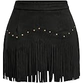 SweatyRocks Women's Suede Fringe Sexy Cowgirl Skirts Country Concert Outfit Western High Waisted Skirt