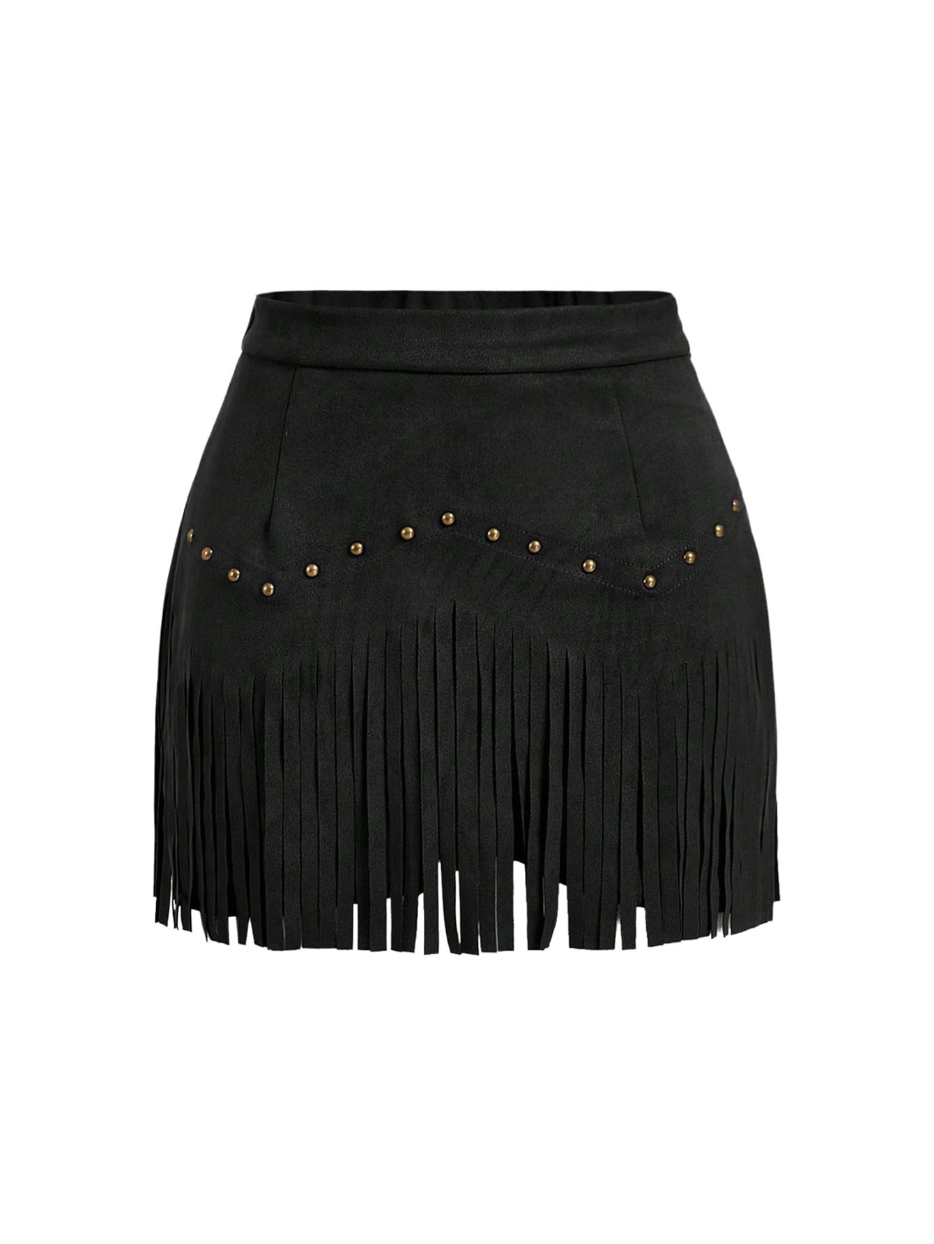 Photo 1 of SweatyRocks Women's Suede Fringe Sexy Cowgirl Skirts Country Concert Outfit Western High Waisted Skirt Black Medium