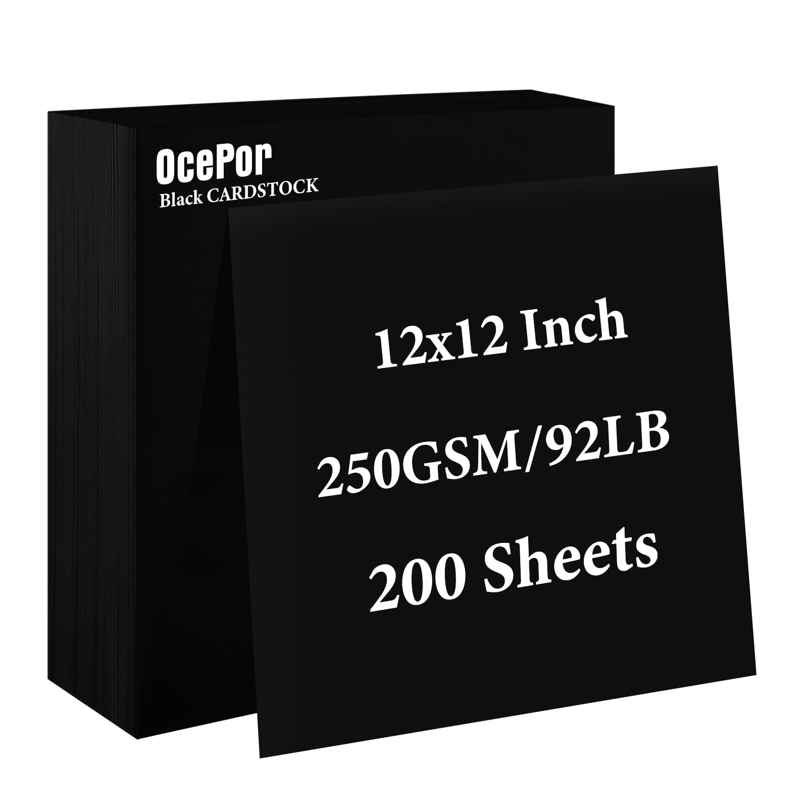OcePor 200 Sheets Black Cardstock 12” x 12”, 92lb/250gsm Black Card Stock, Thick Card Stock Paper, Heavy Cardstock Paper for Printer, Resume, Scrapbooks, Art, Crafts, Business Cards Image