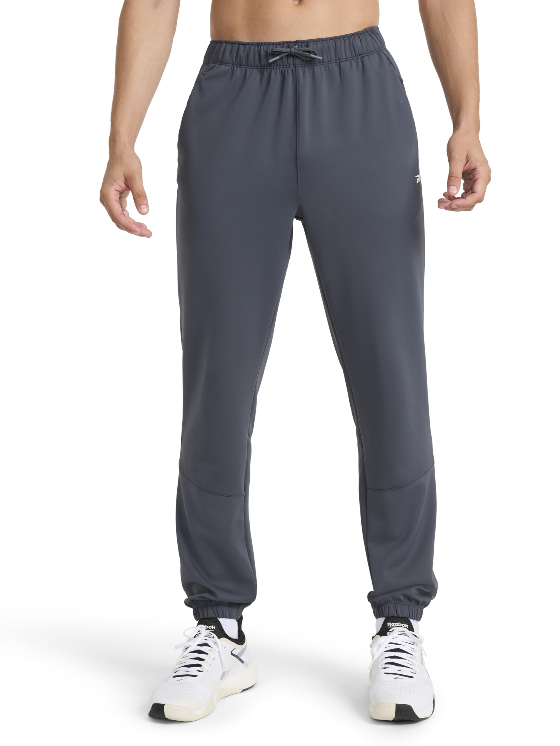 Reebok Men’s Velocity Pant, Standard Fit, 31” Inseam, Lightweight Stretch Air Weave Scuba Fabric, Ebony, Medium
