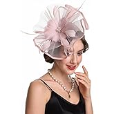 SAFERIN Fascinator for Women Hair Clip Hat Bowler Feather Flower Veil Wedding Party Hat Tea Hat