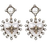 Bee Earrings for Women, Cute Honey bee Earrings, Pearl Heart Honeybee Dangle Earring Hypoallergenic, Insect Queen Bees Drop Earring, Bohemian Honeybee Statement earrings Studs, Bee Jewelry Funny earring